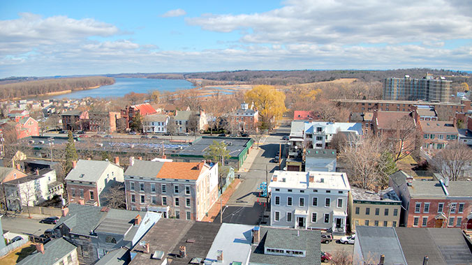 Aerial view of 104 Union Street showing Hudson River in background