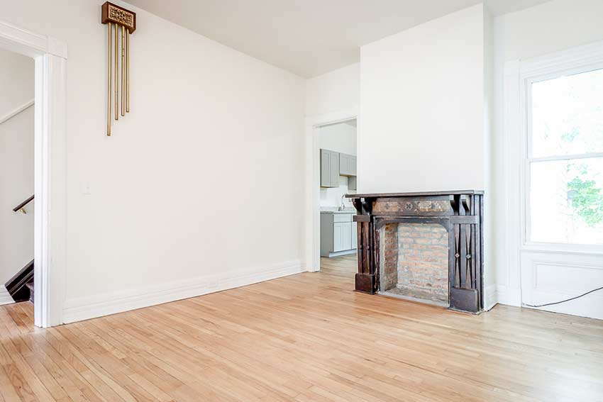 Old style stone & brick fireplace.