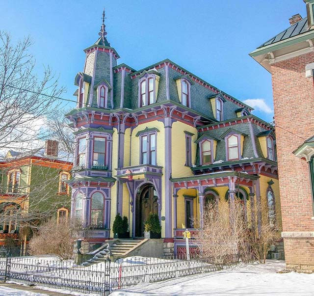 Street view of Grand Victorian house at 4 Willard Place in Hudson, New York