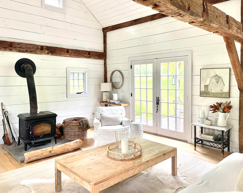Wood burning stove on living room