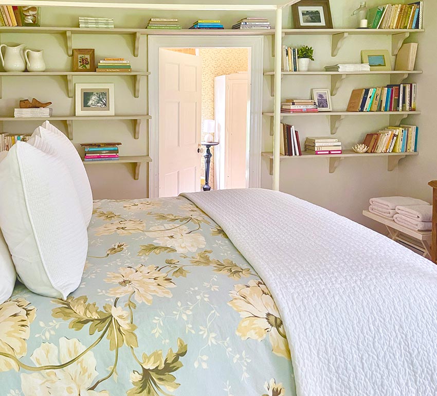 Bedroom with book shelves
